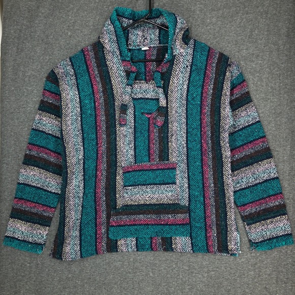 Del-Mex Other - Vintage Drug Rug Pullover Hoodie Hippie Grunge Surf Boho Jacket Adult XL Teal